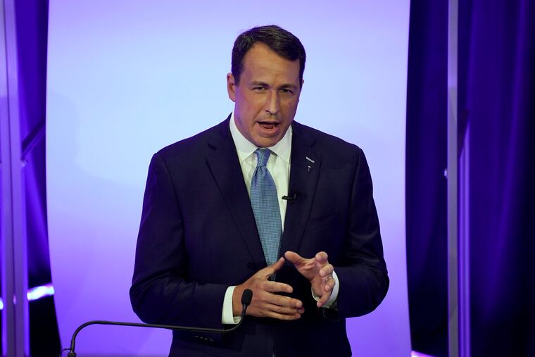 FILE - In this Oct. 1, 2020, file photo, Democratic challenger Cal Cunningham talks during during a televised debate with Sen. Thom Tillis, R-N.C., in Raleigh, N.C. Cunningham has conceded to Tillis.