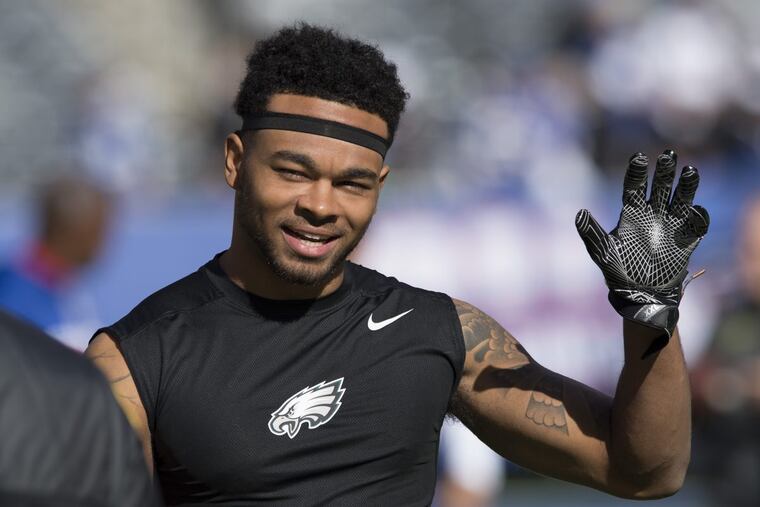 Eagles’ Bryce Treggs caught a Packer in the chin with his helmet in last week’s game.