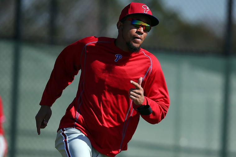 J.P. Crawford runs the bases during a drill.