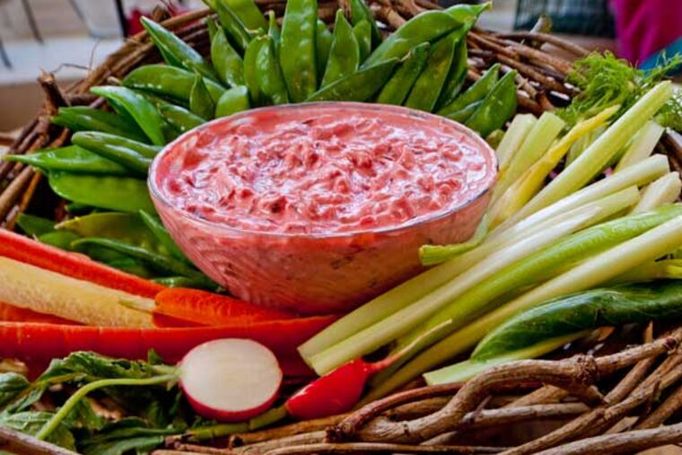 Beet Tzatziki and Veggies for dipping, an Anna Herman spring dish, photographed at her home in Philadelphia, ( DAVID M WARREN / Staff Photographer )