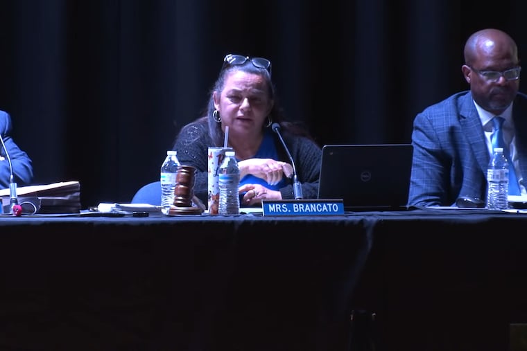 In this video screenshot, the president of the Centennial school board, Mary Alice Brancato, addresses the public during a meeting Tuesday at Log College Middle School. The board voted to approve Abram Lucabaugh as its next superintendent, over the opposition of residents.