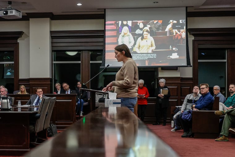 Elizabeth Sieb addresses the Chester County commissioners as they hold a public meeting to discuss the errors they had in the pollbooks during the November election.
