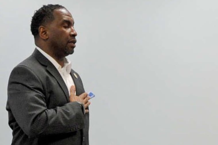 Willingboro Township Deputy Mayor Nathaniel Anderson recites the Pledge of Allegiance before a township council meeting in 2016.