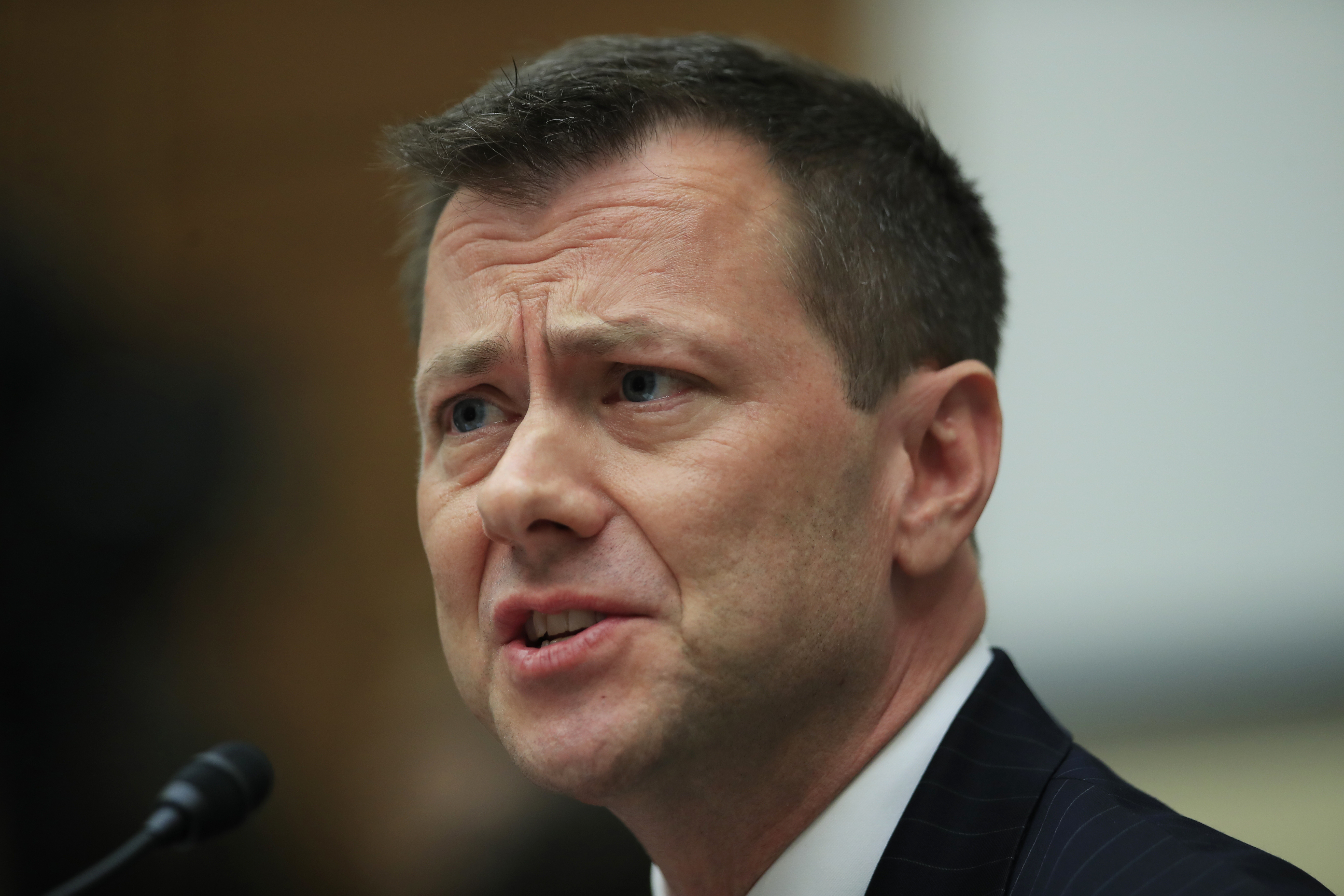 Then-FBI Deputy Assistant Director Peter Strzok, testifies on Capitol Hill in Washington. Strzok, a former FBI agent who was fired because of derogatory text messages about Donald Trump, writes in a new book that he believes the president has been compromised by Russia.