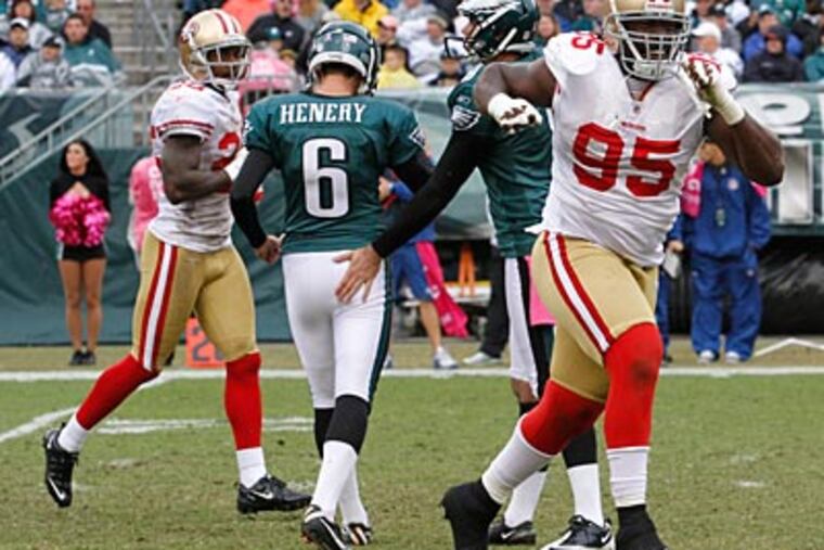 Eagles kicker Alex Henery missed two field goals against the 49ers on Sunday. (Charles Fox/Staff Photographer)