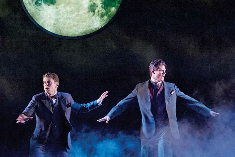 Lucas Hall and Gregory Wooddell perform in Ken Ludwig’s "Baskerville: A Sherlock Holmes Mystery" at the McCarter Theatre Center. (Margot Schulman)