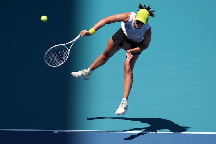 Iga Swiatek, of Poland, during the Miami Open tennis tournament in 2025. This summer, the Women’s Tennis Association is returning to Philadelphia.