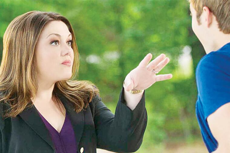 Brooke Elliott (left) and Justin Deeley in a scene from the season premiere of “Drop Dead Diva”
Credit: Richard Ducree/Lifetime