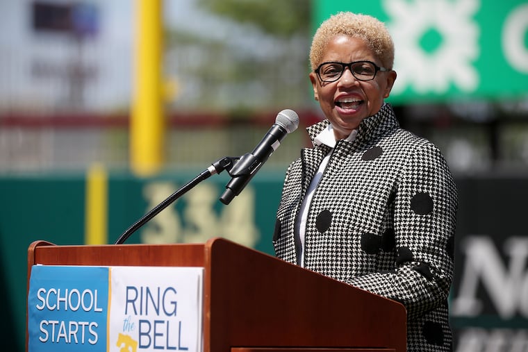 Philadelphia Board of Education president Joyce Wilkerson speaks during a news conference promoting the School District of Philadelphia's earlier start date this year at Citizens Bank Park in South Philadelphia on Wednesday, Aug. 15, 2018.