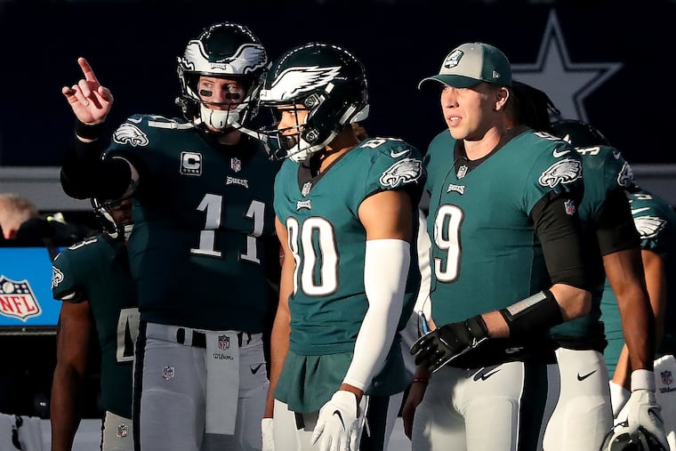 Carson Wentz (left), Jordan Matthews (center) and Nick Foles are among the notable names traded away by the Eagles.