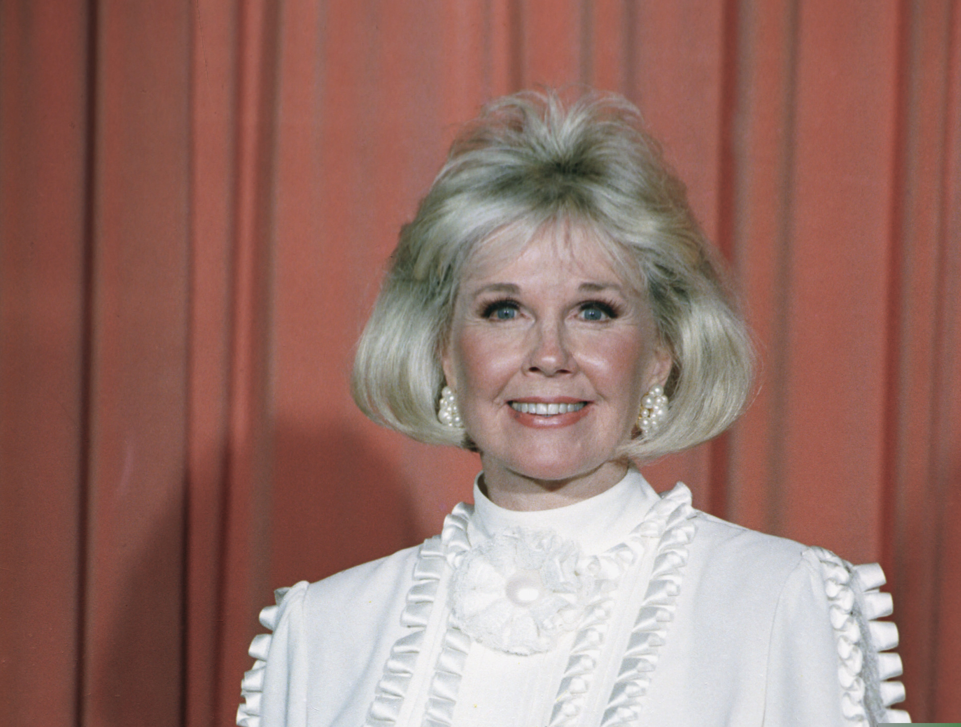 Doris Day after receiving the Cecil B. DeMille Award at the 1989 Golden Globe Awards ceremony in Los Angeles.