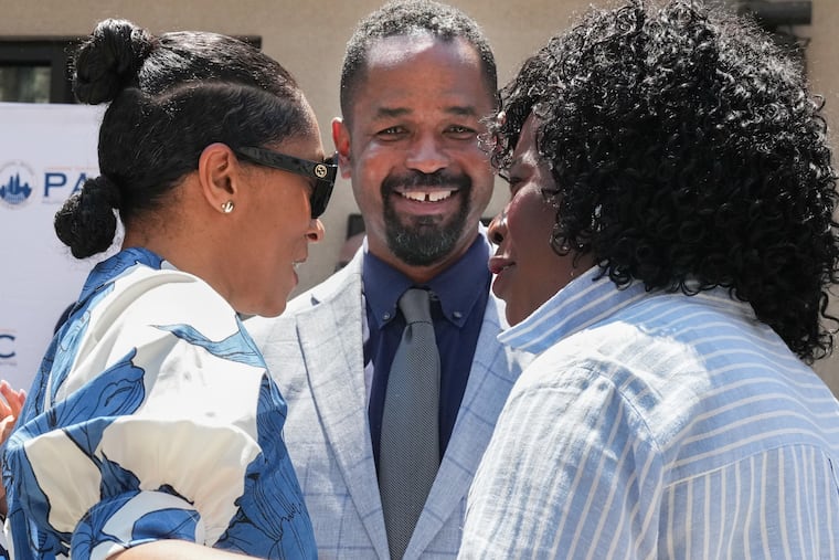 (Left to Right) April Scott-Street, State Sen. Sharif Street, and Mayor Cherelle L. Parker, outside the restaurant South, in Philadelphia on May 19, 2026.