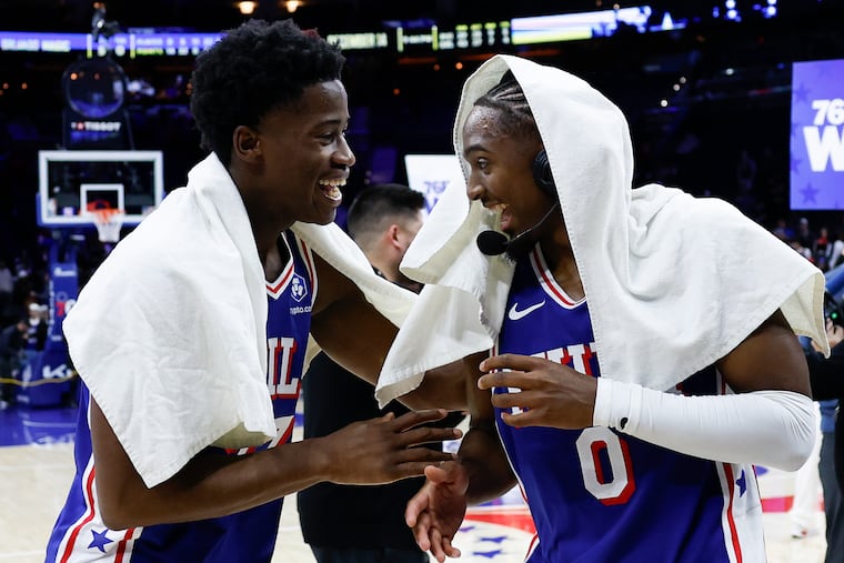 Sixers guards VJ Edgecombe (left) and Tyrese Maxey have meshed especially well to start the season.