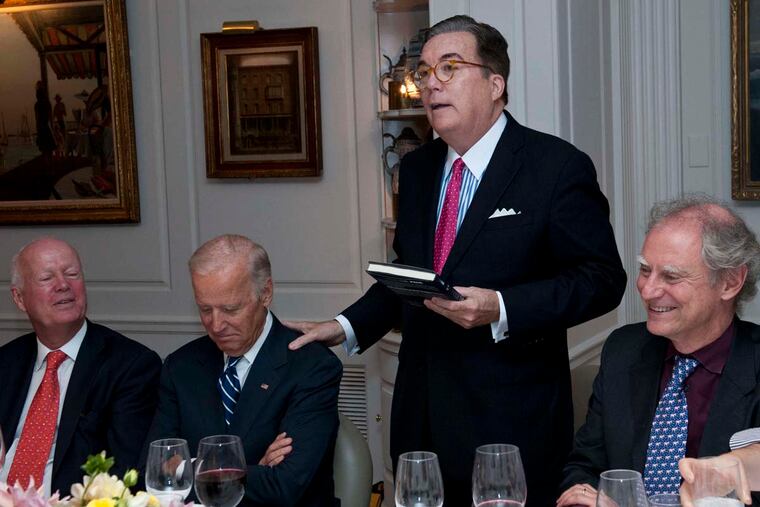 Gary Hindes standing next to Vice President Biden in New York. Hindes is suing over money he says was taken from Fannie Mae and Freddie Mac, which he says should be applied against their bailouts.