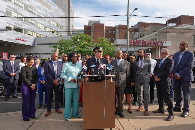 Philadelphia Police Commissioner Kevin Bethel speaks at a news conference outside Penn Presbyterian Medical Center after a West Philly police officer was wounded in a shooting on Thursday.