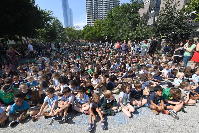 Students gathered during a Blue Ribbon list celebration at the Greenfield Elementary School in Philadelphia in October 2018.