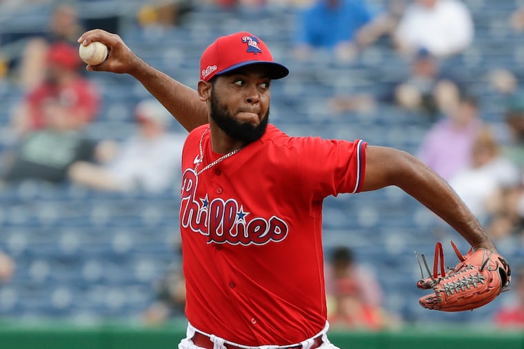 Seranthony Dominguez pitches in Thursday's game against the Toronto Blue Jays for the first time since hurting his elbow last season.