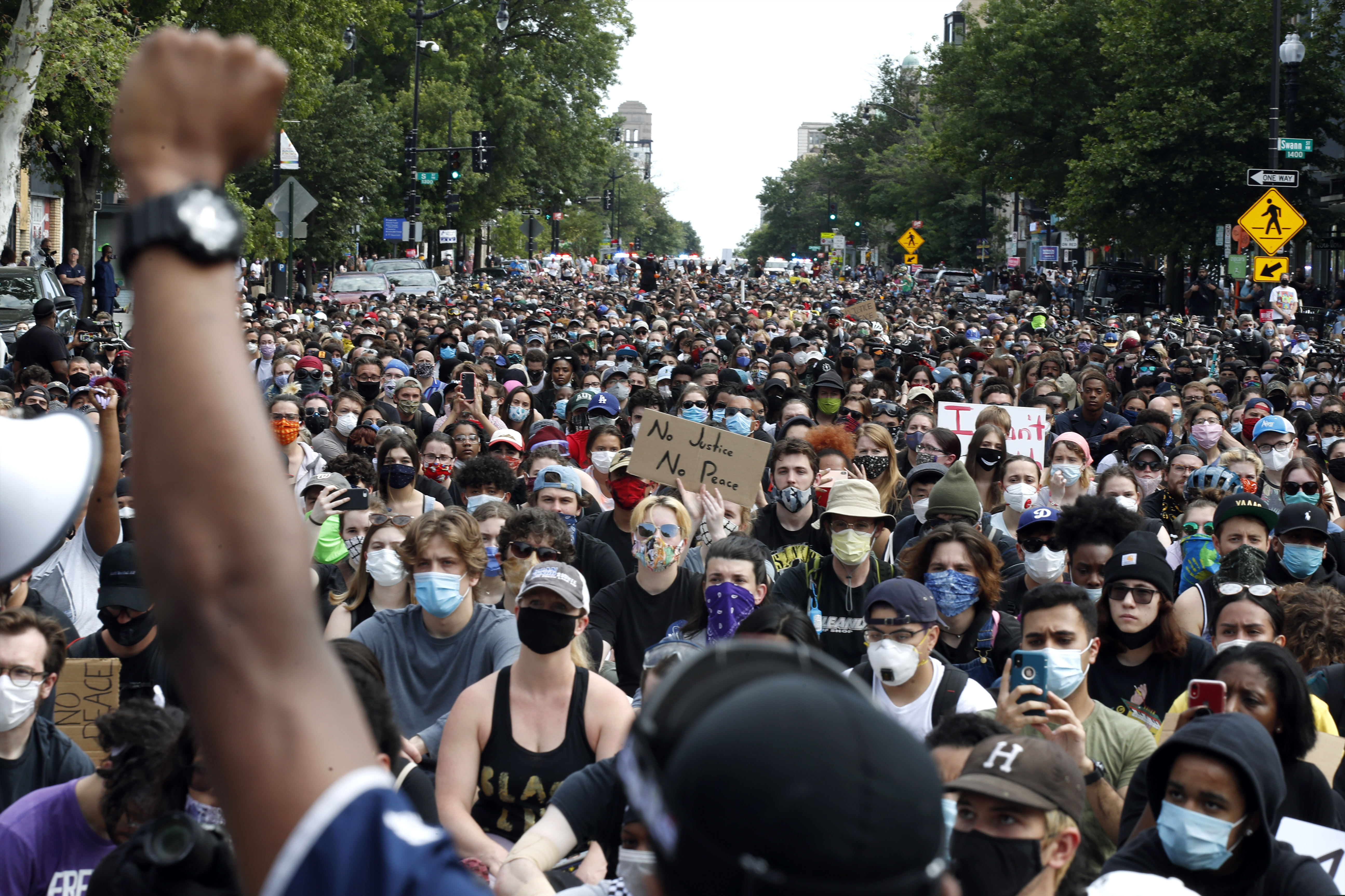 Demonstrators gather in Washington to protest the death of George Floyd.