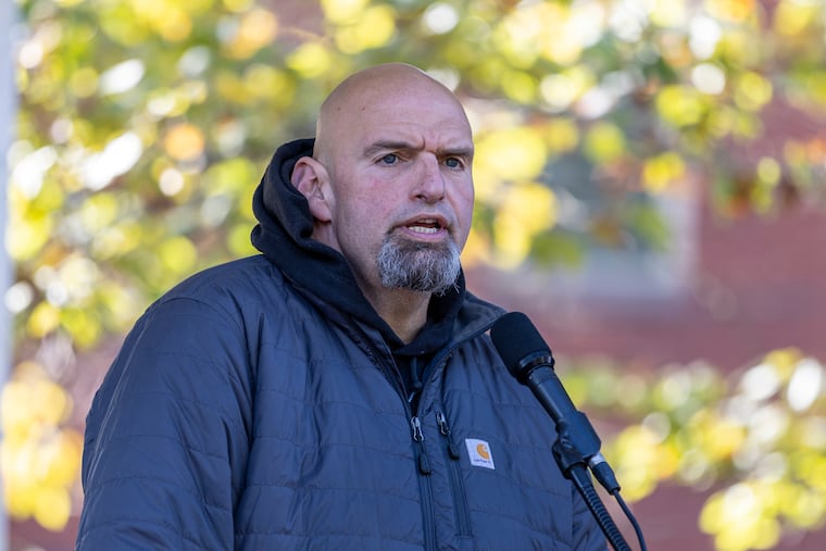 John Fetterman spoke to supporters of his Senate campaign at Philadelphia's Norris Square Park on Oct., 15.