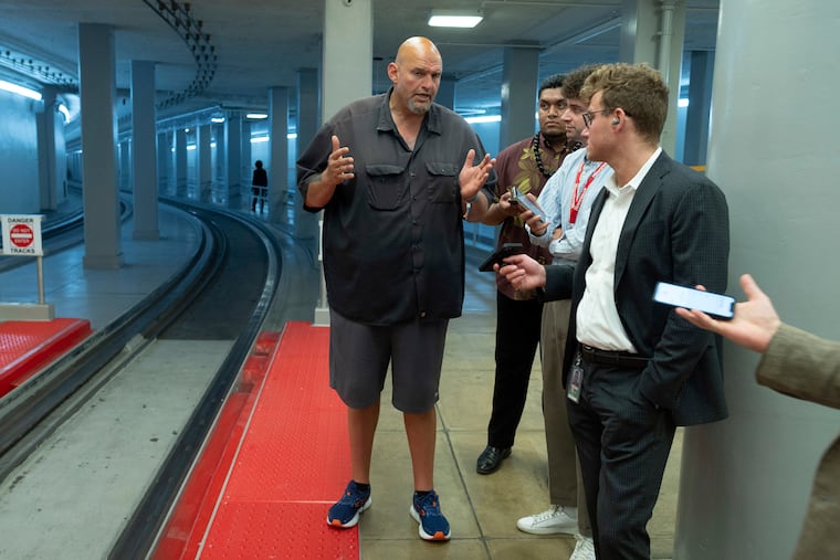 Sen. John Fetterman (D., Pa.) speaks with reporters on Capitol Hill on July 9, 2024.