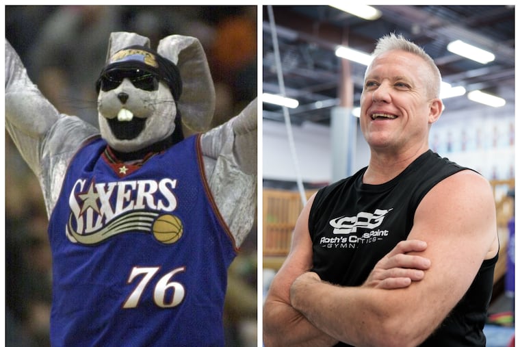 Bill Roth and his former alter ego, the Sixers' old mascot Hip Hop.