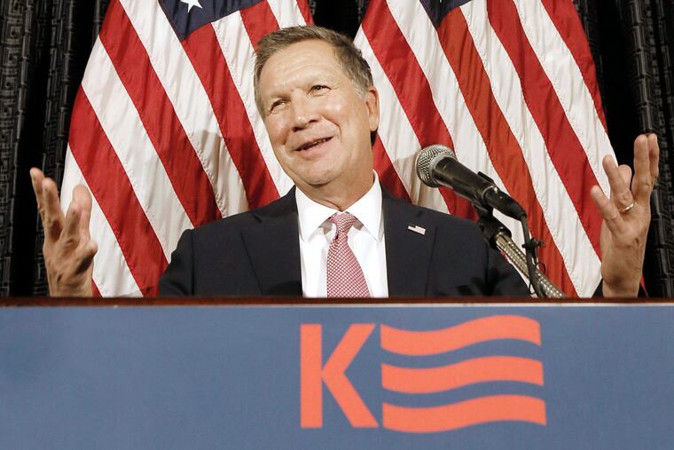 Ohio Gov. John Kasich speaks before a private fund-raiser at the Union League.
