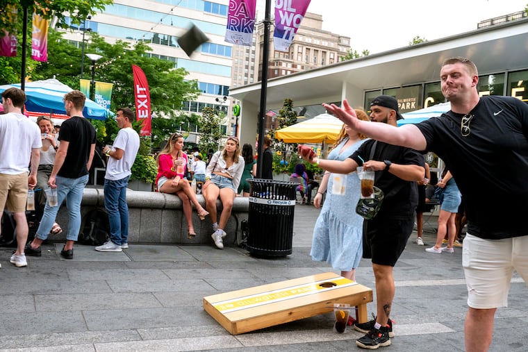Happy Hour at the Air Grille Garden at Dilworth Park on the west side of City Hall on June 1, 2022. Center City District Sips are back in June.