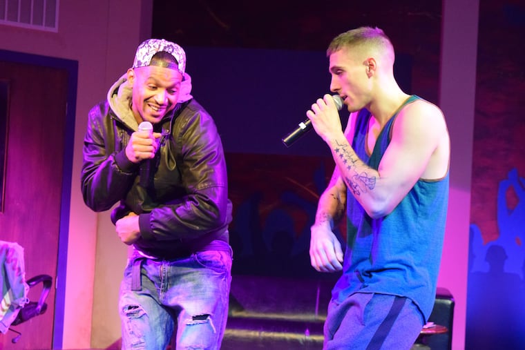 Carlo Campbell (left) and Kyle Glenn in "Hype Man: A Break Beat Play," through Feb. 17 at InterAct Theatre Company.