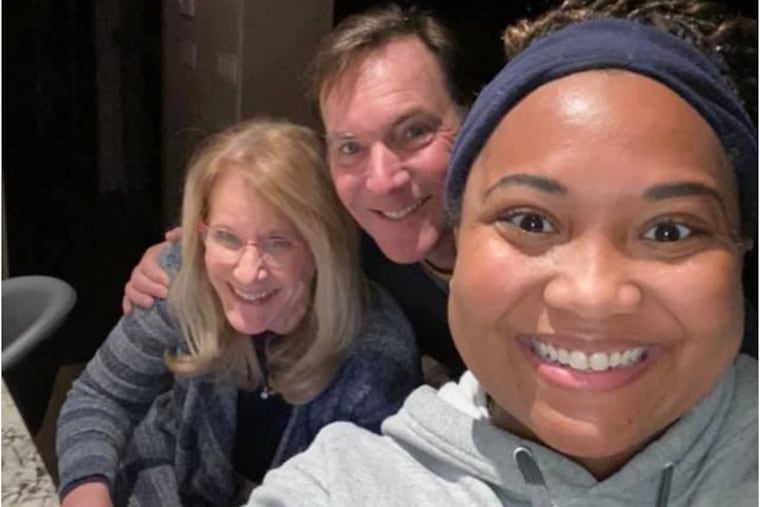 Chelsea Timmons (front) with Nina Richardson and Doug Condon, in the couple's Austin home.