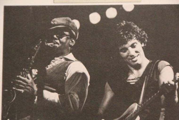 Bruce Springsteen (right) and Clarence Clemons perform at Rutgers University on Oct. 12, 1976, a year after "Born To Run" was released.