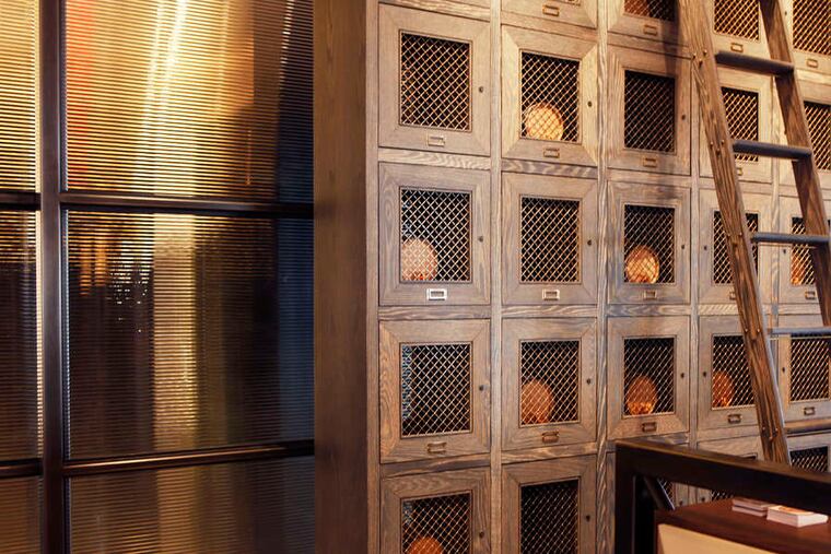 Private bourbon locker at the new Bank & Bourbon restaurant in the Loews Philadelphia. A barrel-aging program allows customers to blend their own.