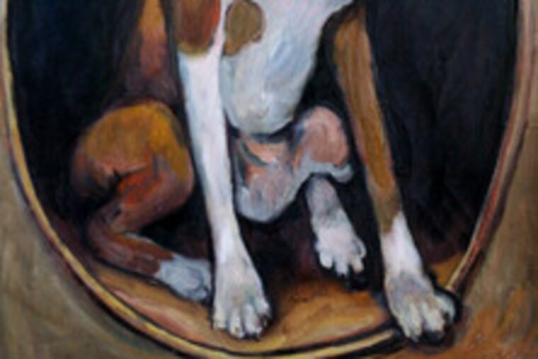 Dog detail: Right now Connelly is painting dogs from photographs. "I like looking at them. But I don't want to have to walk them."