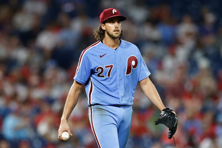Aaron Nola against the Washington Nationals on August 10 in Philadelphia.