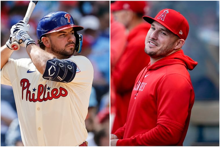 Millville natives Buddy Kennedy of the Phillies (left) and Mike Trout of the Angels.