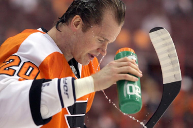 Chris Pronger (above) and Matt Carle have anchored the Flyers' defense this postseason. (Yong Kim/Staff Photographer)