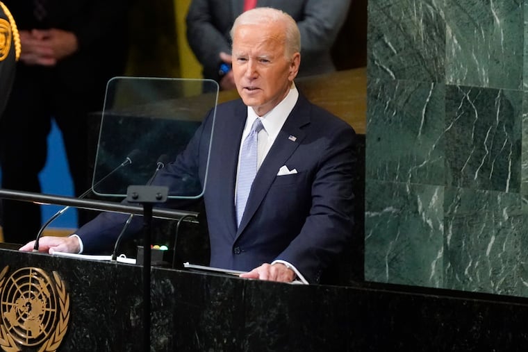 President Joe Biden addresses the 77th session of the United Nations General Assembly on Wednesday, Sept. 21, 2022, at the U.N. headquarters.