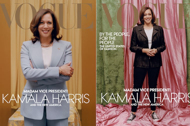 This combination of photos released by Vogue shows images of Vice President-elect Kamala Harris on the cover of their February digital and print issues. Vogue's February 2021 issue is available on newsstands nationwide on January 26.