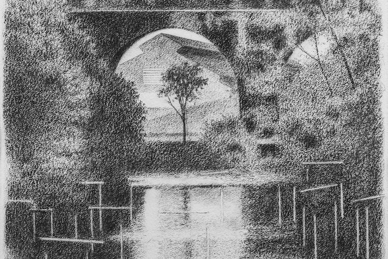 John Moore's "Bridge Over Brandywine." The exhibit "Charcoals" is at Locks Gallery through March 28.