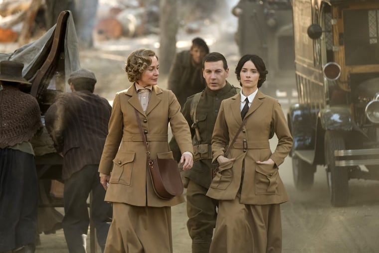 Susanna Thompson (left), Jonathan Stanley, and Abigail Spencer in a scene from Sunday’s season premiere of NBC’s “Timeless”