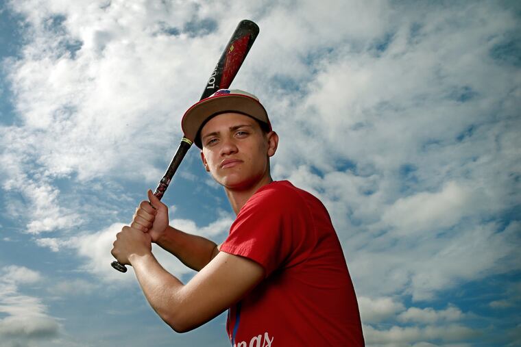 Senior Mike Shannon poses for a portrait during baseball practice at Triton High School in Runnedmede NJ on April 22, 2019.