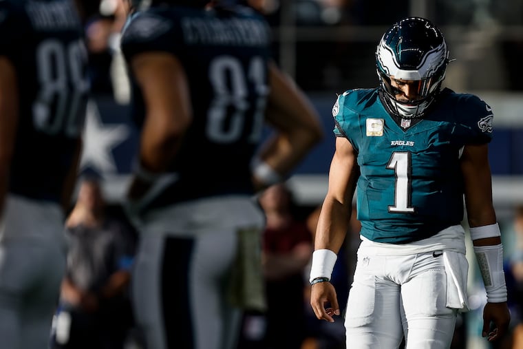 Eagles quarterback Jalen Hurts takes the field during Sunday's game at Dallas.