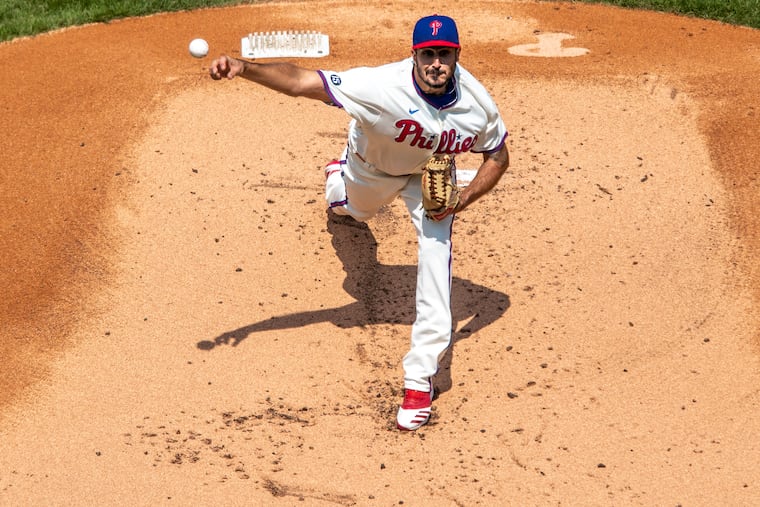 Phillies starter Zach Eflin pitching against the San Francisco Giants at Citizens Bank Park in April.