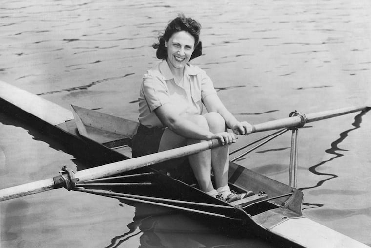Ernestine Bayer, The "Mother of Women's Rowing" Ernestine Bayer rows a single scull on the Schuylkill River in Summer 1939.
Photo credit: Courtesy of the National Rowing Foundation Collection