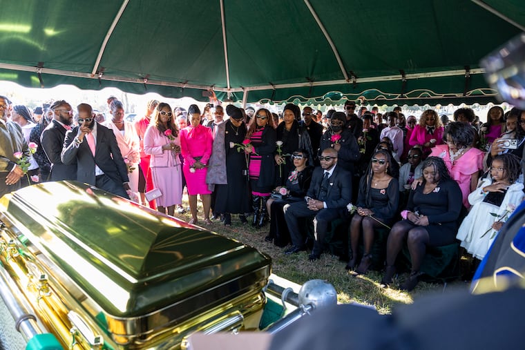 Kada Scott's aunt, Kelly Scott-Dryer, father Kevin Scott, sister Kinsey, and mother Kim Matthews sat in the front row at her internment ceremony at Chelten Hills Cemetery on Saturday.