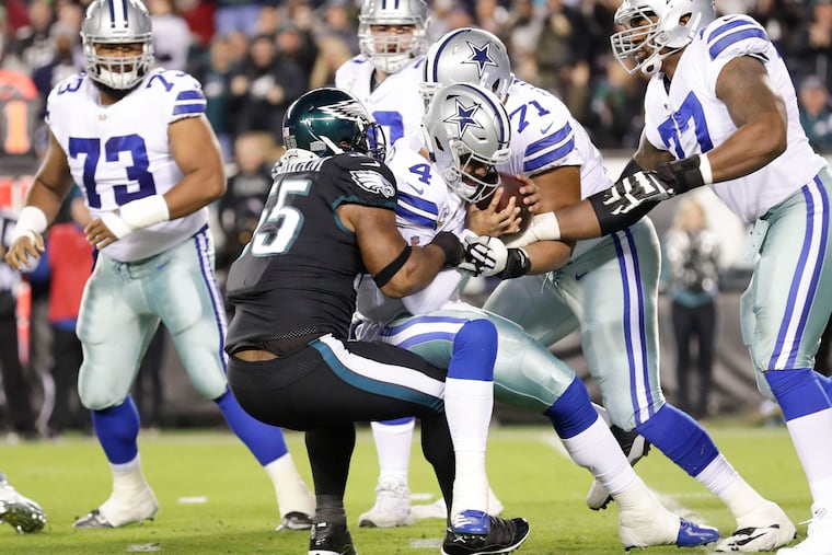 Eagles defensive end Brandon Graham sacks Dallas Cowboys quarterback Dak Prescott during the first-quarter on Nov. 11, 2018.