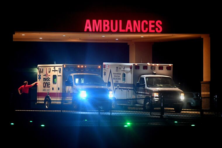 Ambulances parked at Poplar Bluff Regional Medical Center in Missouri.