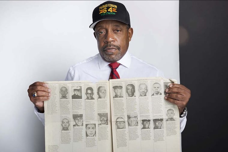 Darryrl Johnson is the historian for the Edison 64, the Edison High School students who died in Vietnam. He’s involved with an effort to get Lural Lee Blevins 3d the Medal of Honor. Johnson is shown here with a Philadelphia Daily News that featured the Edison 64.