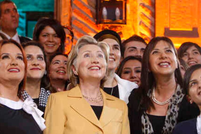 U.S. Secretary of State Hillary Rodham Clinton during the taping of a talk show for a Turkish news channel yesterday in Ankara.