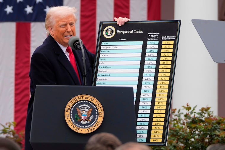 President Donald Trump speaks during an event to announce new tariffs in the Rose Garden at the White House on April 2, 2025, in Washington. On Monday he announced new 50% tariffs on most Canadian goods.