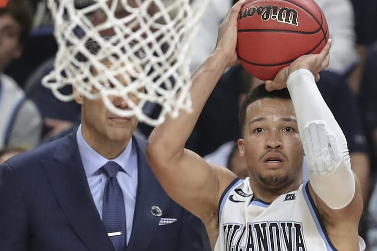 Jalen Brunson was one of seven Villanova players to make at least one three-point field goal in the national semifinal Saturday night against Kansas.
